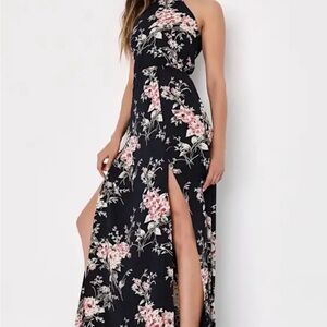 Feel the Music Midnight Blue Floral Print Maxi Dress